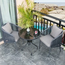 Balcony small table and chair coffee table combination outdoor courtyard terrace open-air Nordic wrought wicker chair three-piece set