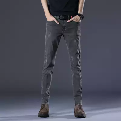 2021 new jeans men Autumn Tide brand retro high-end slim small foot trend thin men's long pants
