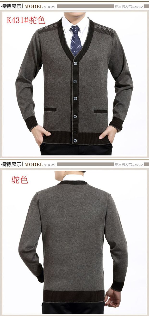 Thỏ vàng đích thực quần áo nam v-len cashmere áo len nam trung niên áo len dày thời trang cha len ao len nam