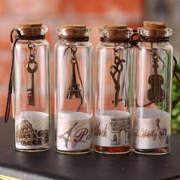 Han edition retro Xu may bottle metal pendant light sandbottle creative gift small number drifting bottle of wood stopper glass