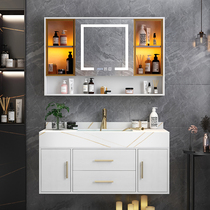 Rock plate one-body Basin light luxury bathroom cabinet wash hand wash basin combination cabinet modern wash table mirror cabinet set