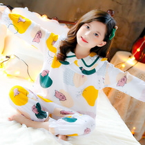 Childrens pajamas spring and autumn thin cotton long-sleeved suit Girls baby middle and large children Little girl air conditioning home clothes