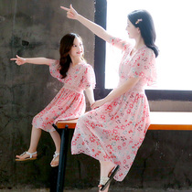 Parent-child outfit 2021 new fashion mother and daughter summer net red Girls dress Zi Yang Qi Chiffon short sleeve princess dress