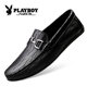 Playboy Men's Shoes Summer Genuine Leather Breathable Peas Shoes Men's Trendy Versatile Leather Shoes Men's Korean Style Casual Shoes for Men