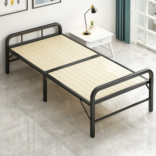 Деревянная доска жесткая доска кровать одиночная аренда дома экономика дома маленькая кровать двойная 1m1,2 метра простая железная рама складная рама складная кровать