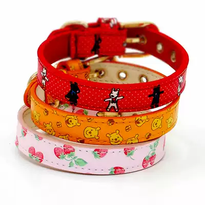 Aqier handmade leather pet collar Strawberry print bear Lisa rabbit collar cat dog collar National
