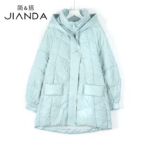 Qianyu sheila the same model recommended autumn and winter 2021 New pleated down jacket hooded warm and comfortable mid-length