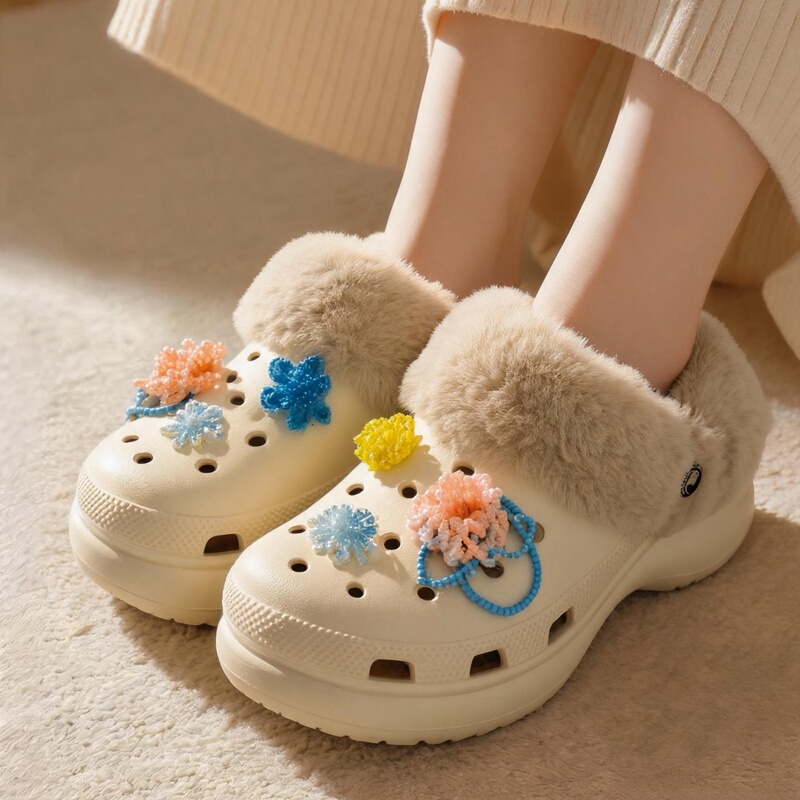Croc Shoes with Plush Lining, Thickened for Winter, Suitable for Crocs, Warm and Detachable, Universal