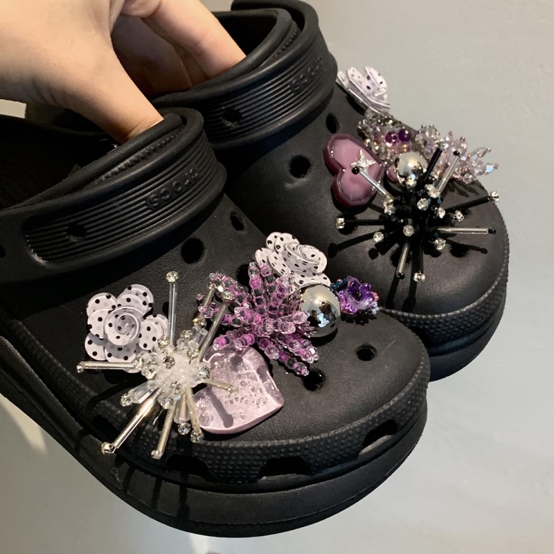 New High-End Clog Shoe Accessories Shoe Charms Compatible with Crocs, Amethyst Decoration DIY Accessories Shoe Buckles for Women
