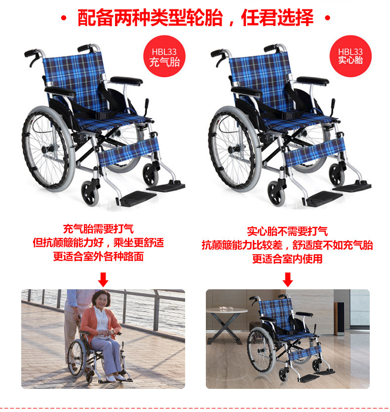 Оборудование для реабилитации 互邦轮椅hbl33铝合金折叠轻便便携残疾人互帮手动手推老人代步车 Hubang