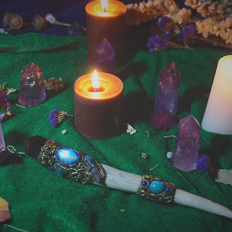 Hunting Goddess's Wand Antlers' Wand Amethyst Heavenly River Stone Jade Tarot Witch Halloween Gift