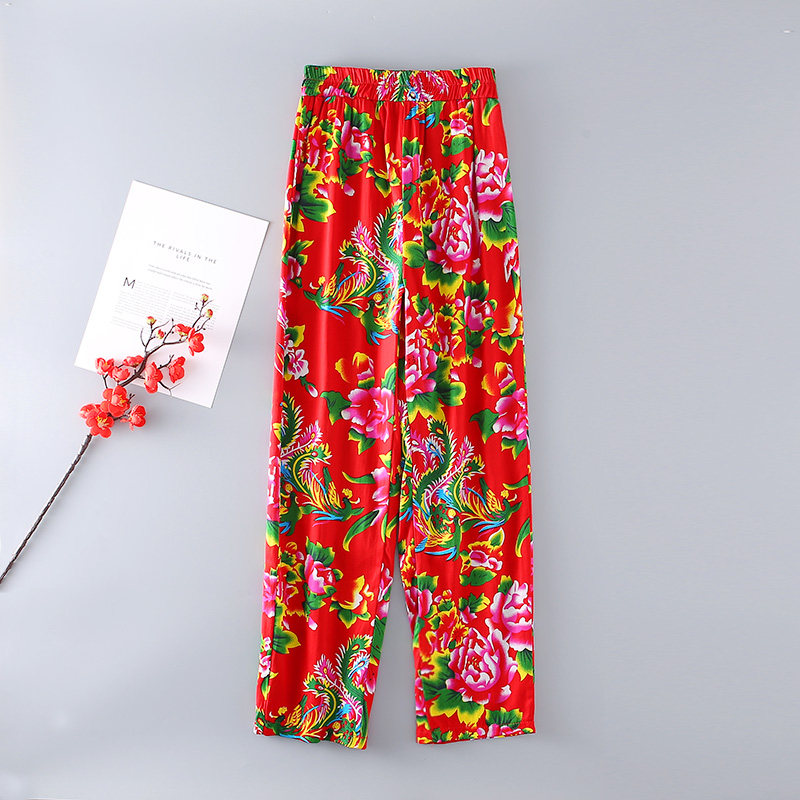 Northeast Great Flower Cloth 2022 New Loose Pure Cotton Men's Pants Chinese Style Tangi National Clothing Stage Play Out