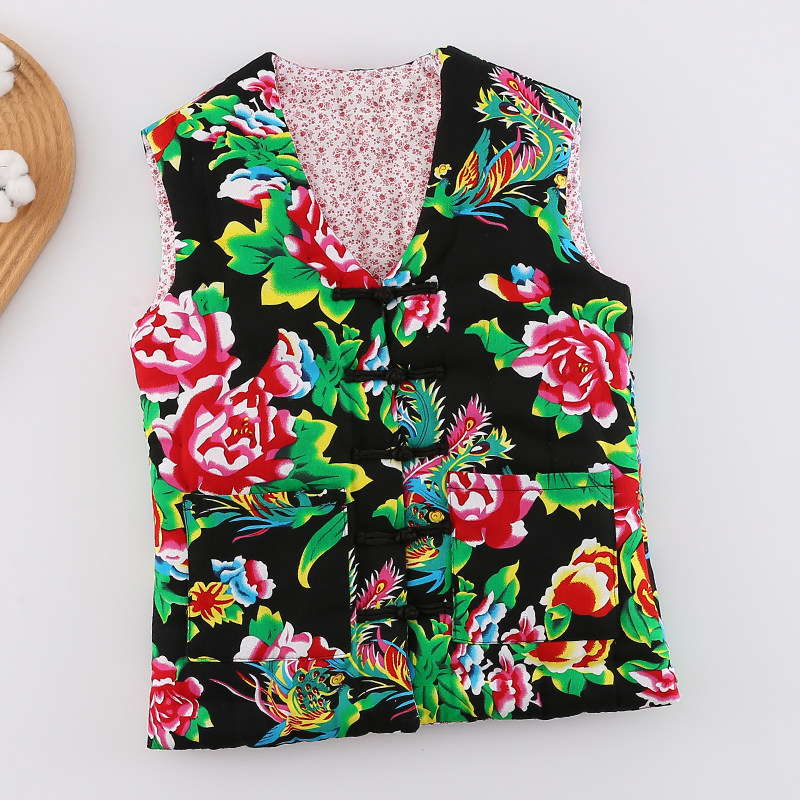 Northeast Grand Flower Bouquet Pure Handmade Cotton Waistcoat Manclip Winter Thickened Warm Heu Shoulder Vest Jacket