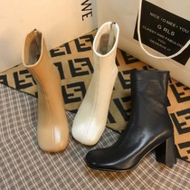 Sheepskin Net red thin boots female autumn 2021 new leather white little man back zipper thick heel mango head boots