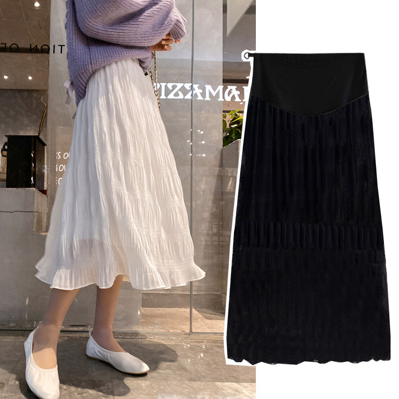 Pregnant women's skirt spring tide mom wears a long version of a pleated chiffon belly dress fashion dress summer