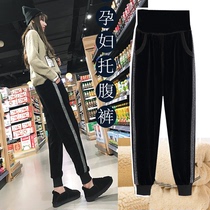 Pregnant women winter cotton pants wear plus velvet thickened pregnant women pants autumn and winter large size pregnant women Haren pants belly warm pants