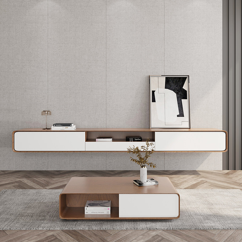 Nordic TV cabinet coffee table combination modern minimalist Italian small apartment living room minimalist wall hanging TV cabinet
