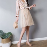 Цветной жилет, кружевная юбка, платье, высокая талия