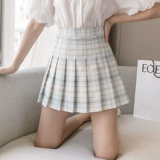 Приталенная свежая клетчатая сиреневая мини-юбка, юбка в складку