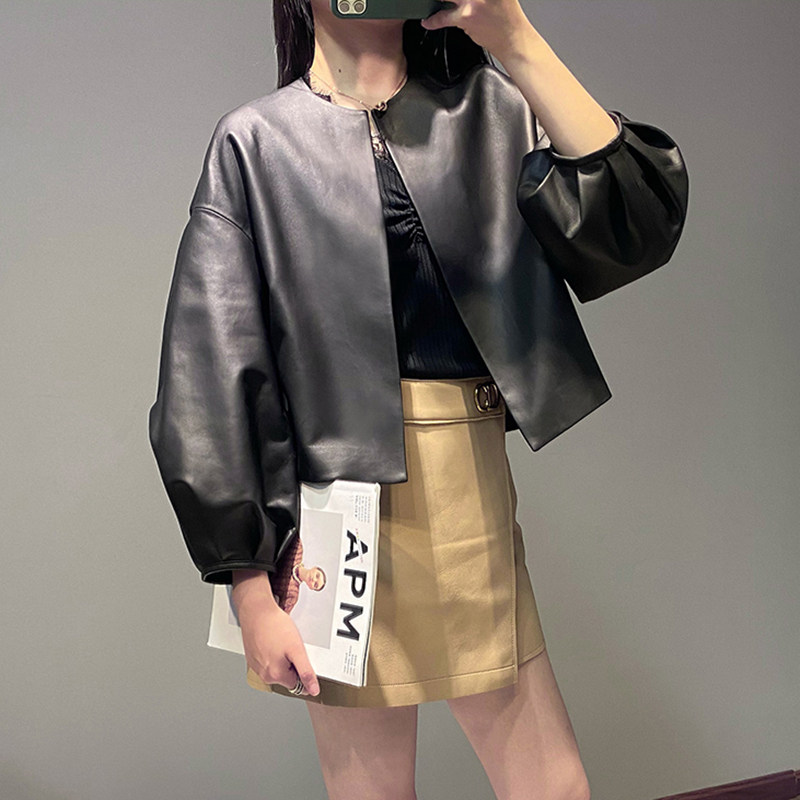 Haining Spring's new small sub bursting with fashion short Sheep Leather Jacket Woman Genuine Leather Leather Jacket the Eurostock Trend