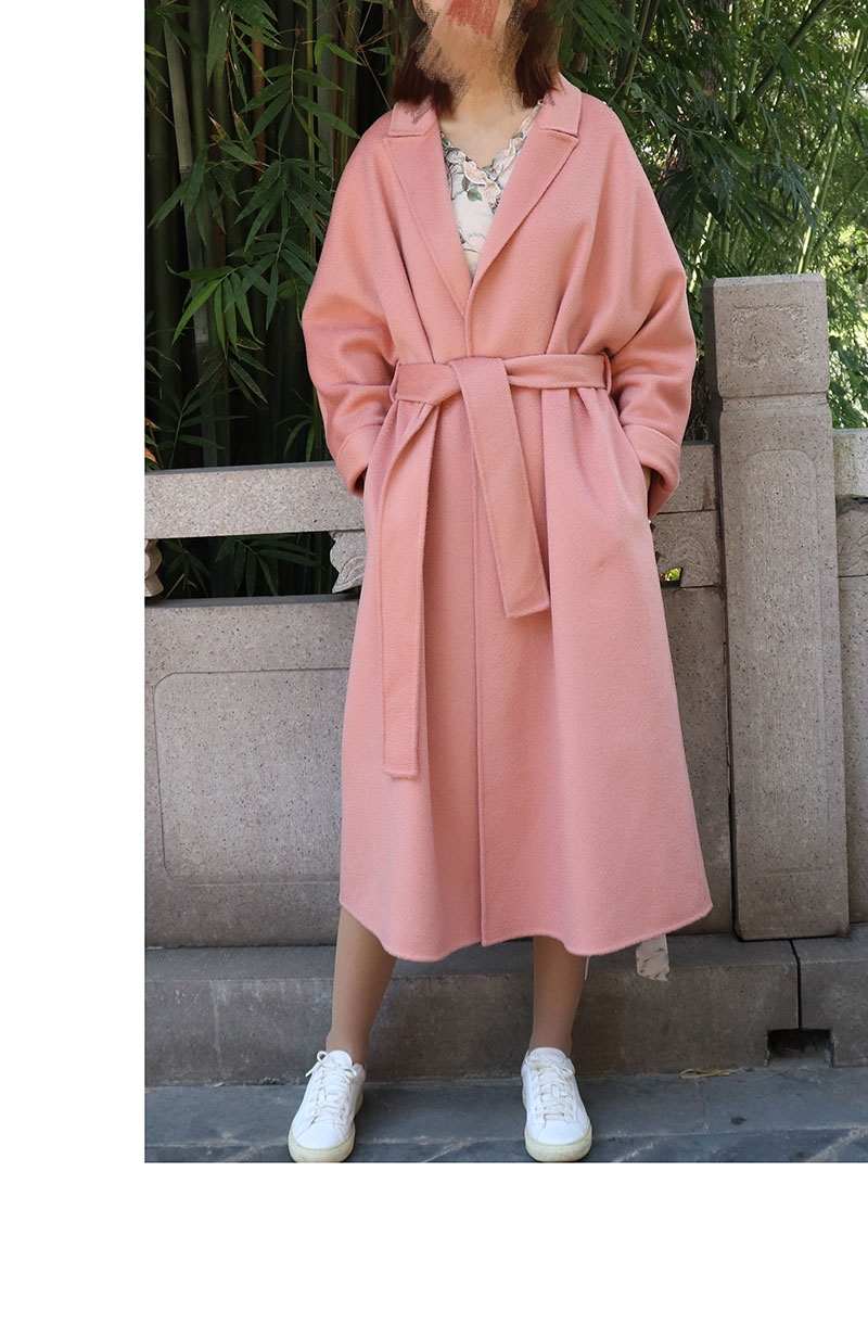 2018 thịt màu đỏ cam anh đào màu hồng hai mặt gợn sóng cashmere áo khoác nữ cao cấp dài len lỏng áo khoác áo khoác nữ 2021