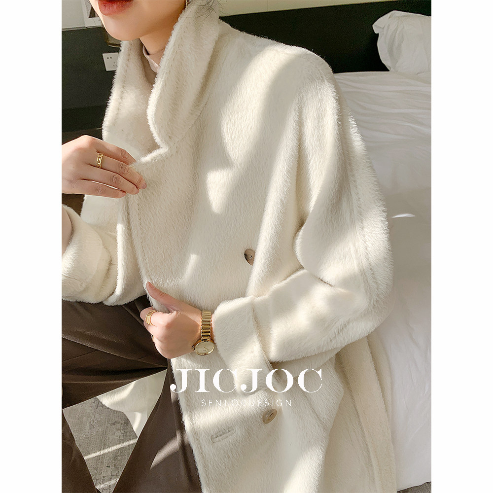 Suli alpaca wool coat women's mid-length version white senior thickening Albaka 101801 winter woolen coat
