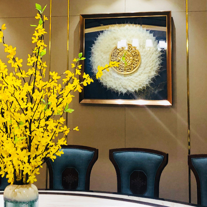 New Chinese Bodhi leaf dining room Solid decoration painting high-end living room sofa Background wall Xuanguan light and luxurious painting fresco