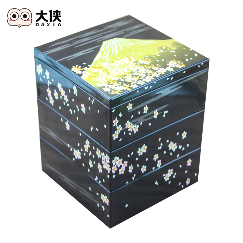 Small three-layer Japanese-style cherry blossom sushi box household lunch box printed picnic box snack box and wind food box