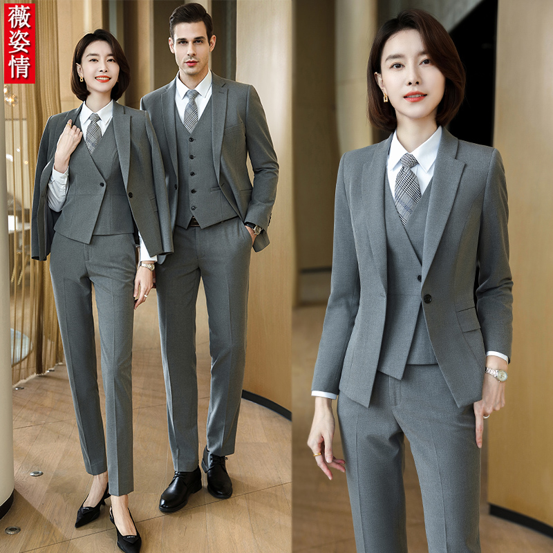 Grey Small Suit Jacket Woman High-end Custom Positive Dress Sample House Display Center 4S Store Sales Workwear Temperament Suit Suit