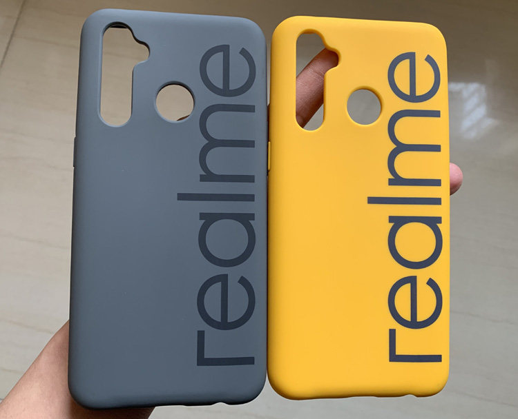 Official original RealmeQ mobile phone protective shell soft rubber anti-fall realme Q protective cover men and women gray yellow fashion feel