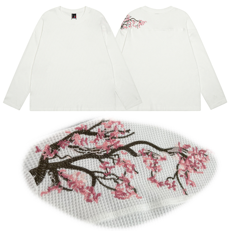 High-Quality Derschutze Cherry Blossom Waffle Pattern Personalized Light Luxury Foreign Trade Cross-Border High Street ins Trend Long-Sleeve T-Shirt High-Quality Derschutze Cherry Blossom Waffle Pattern Personalized Light Luxury Foreign Trade Cross-Border High Street ins Trend Long-Sleeve T-Shirt