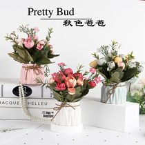 Simulation bouquet fake flower living room table plastic flower decoration small ornaments silk flower Rose set dried flower decoration flower