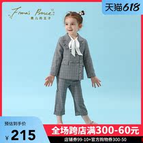 Britains Feels Prince Chun Akios new girls long-sleeved trousers agaric side suit collar plaid suit
