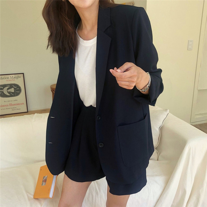 2026 Summer Thin Padded Shoulder Blazer Jacket for Women, Spring and Summer Loose Korean Style College Student Short Suit Two-Piece Set 2026 Summer Thin Padded Shoulder Blazer Jacket for Women, Spring and Summer Loose Korean Style College Student Short Suit Two-Piece Set
