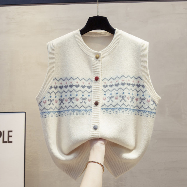 Cardigan round neck knitted vest vest women's sweater vest