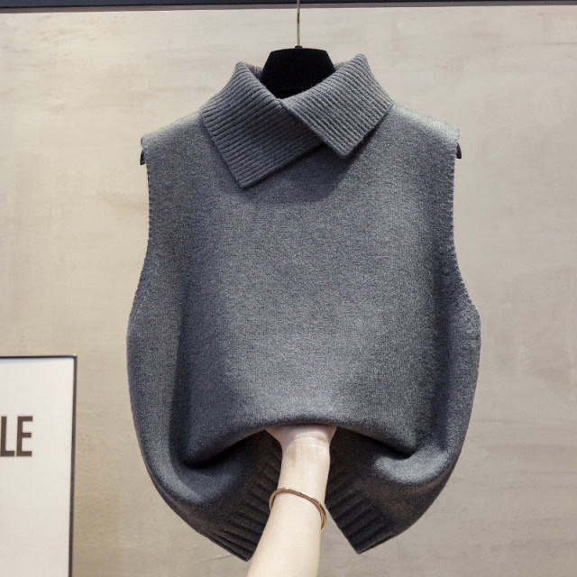 Lapel knitted vest vest layered sweater vest trendy