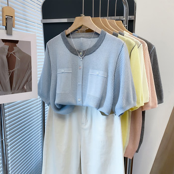 Mulberry silk wool knitted cardigan thin short-sleeved t-shirt