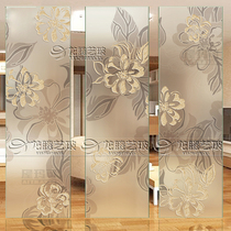 Art glass European-style screen cabinet partition wall porch light transparent craft mirror background sliding door hibiscus flower