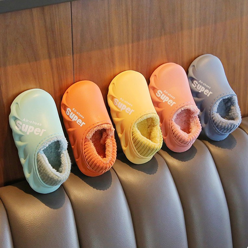 儿童棉拖鞋男童女童防水防滑宝宝棉拖秋冬季中大童室内家居鞋包跟