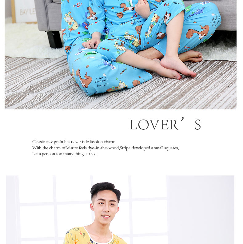 Mùa hè bố mẹ con mặc quần áo bố và con trai đồ ngủ cotton cotton bé trai trai cotton mỏng lụa dài tay quần áo bé trai
