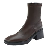 Martens, демисезонные короткие сапоги с молнией на высоком каблуке, из натуральной кожи