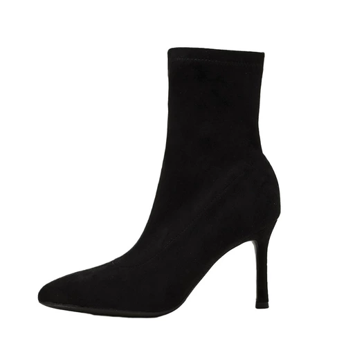 Демисезонные высокие туфли с заостренным носом, флисовые эластичные универсальные короткие сапоги, по фигуре, популярно в интернете