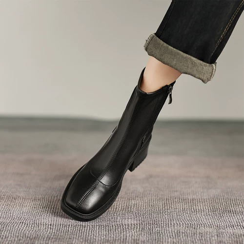 Martens, демисезонные короткие сапоги с молнией на высоком каблуке, из натуральной кожи