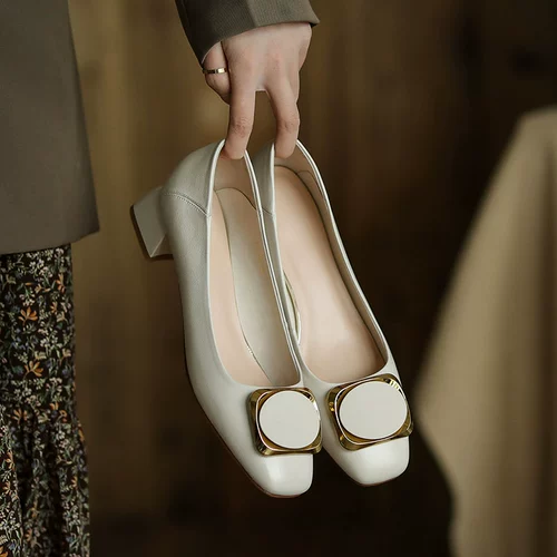 H.H Обувь の Кожаные одиночные женские женские густые каблуки -все -в -головы, квадратное пряное мягкое дно, пейт легкие туфли в маке.