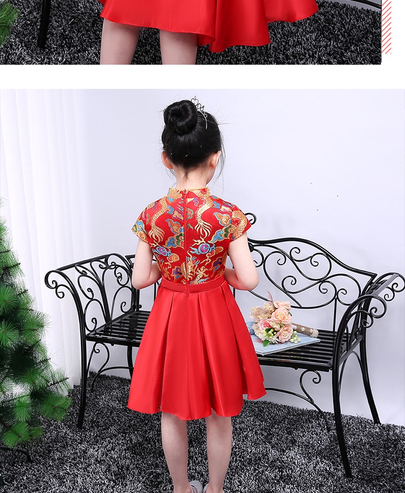 Ngày đầu năm mới Cô gái Sườn xám Catwalk Trang phục theo phong cách Trung Quốc Trẻ em Chủ nhà Mô hình Áo choàng Trang phục Guzheng yếm váy múa trẻ em