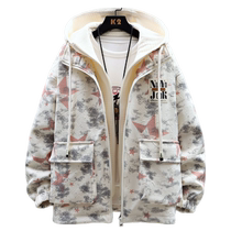 Tie-dye printed jacket mens hooded spring and autumn holiday two-piece jacket mens trendy brand loose fashionable autumn coat top