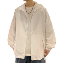 Lightweight breathable sun protection clothing for men spring and summer hooded jacket mens white versatile ice silk quick-drying sun protection clothing