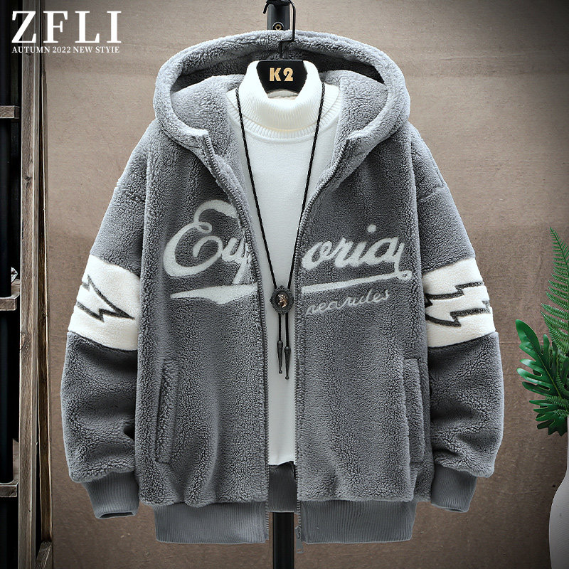 Lamb suede jacket men's autumn winter style trendy casual even hat jacket men's winter boomer grain suede vest clothes-Taobao