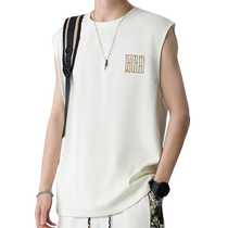 National trend embroidered vest mens summer ice silk cool sports vest mens trendy brand youth sleeveless t-shirt top clothes T