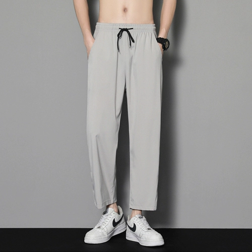 Мужские шелковые летние тонкие спортивные дышащие быстросохнущие штаны, высокий костюм для отдыха, свободный прямой крой